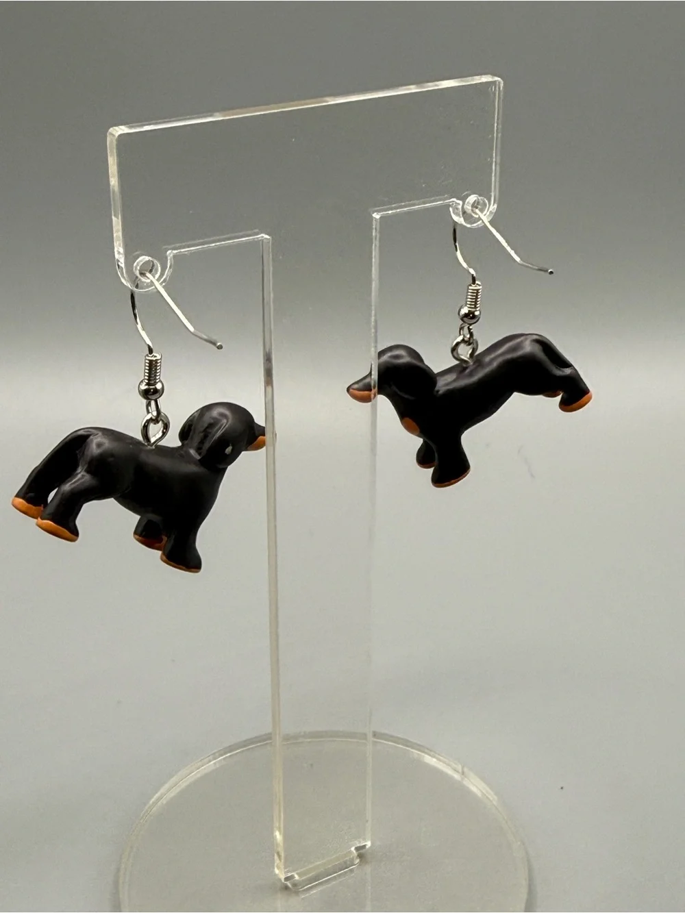 Black Dachshund Dog Charm Earrings - Handmade #E0442C